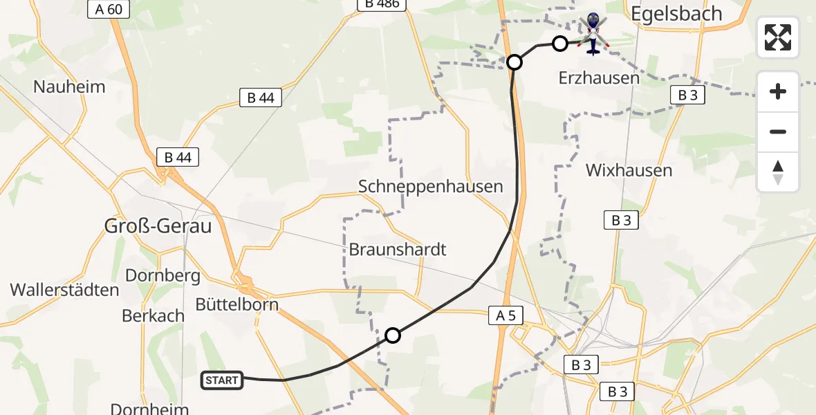 Flugroute Polizeihubschrauber Büttelborn - Flughafen Frankfurt-Egelsbach, 01 August 2026, 23:19