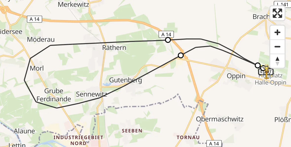 Flugroute Rettungshubschrauber Halle-Oppin Flugplatz - Halle-Oppin Flugplatz, 02 August 2026, 00:03