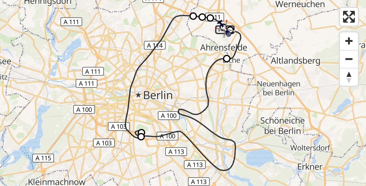 Flugroute Polizeihubschrauber Ahrensfelde Hubschrauberlandeplatz - Ahrensfelde Hubschrauberlandeplatz, 02 August 2026, 00:17