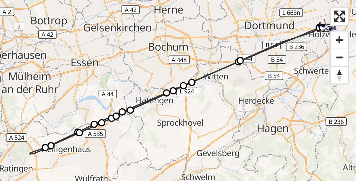 Flugroute Polizeihubschrauber Dortmund Flughafen - Dortmund Flughafen, 02 August 2026, 00:47