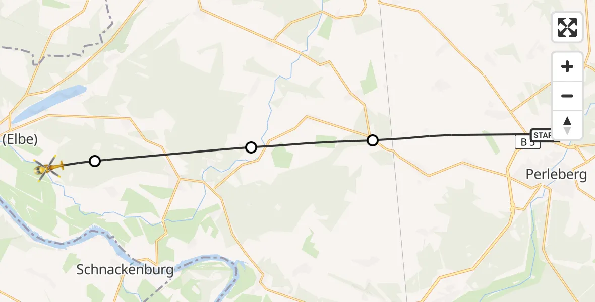 Flugroute Rettungshubschrauber Perleberg - Lenzen (Elbe), 02 August 2026, 05:12