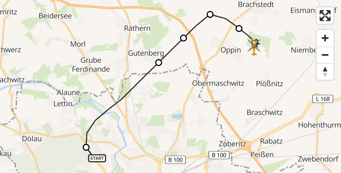 Flugroute Rettungshubschrauber Halle (Saale) University Hospital - Halle-Oppin Flugplatz, 02 August 2026, 06:40