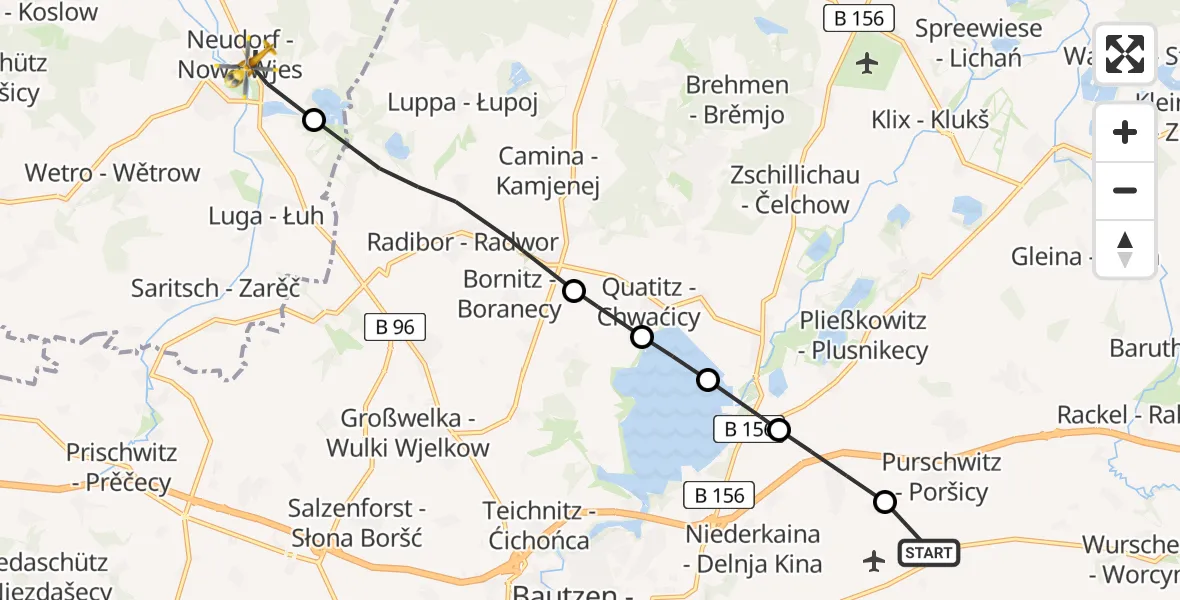 Flugroute Rettungshubschrauber Bautzen Flugplatz - Neschwitz, 02 August 2026, 06:43