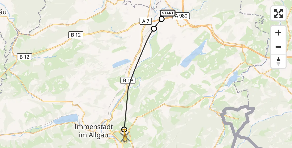 Flugroute Rettungshubschrauber Kempten-Durach Flugplatz - Agathazell Flugplatz, 02 August 2026, 06:57