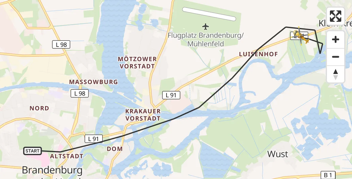 Flugroute Rettungshubschrauber Brandenburg an der Havel - Brandenburg an der Havel, 02 August 2026, 07:00