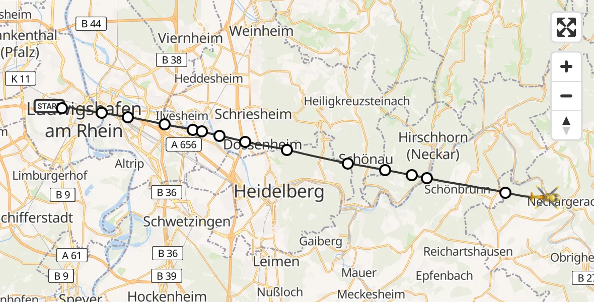 Flugroute Rettungshubschrauber Ludwigshafen Accident Hospital - Neunkirchen, 02 August 2026, 07:04