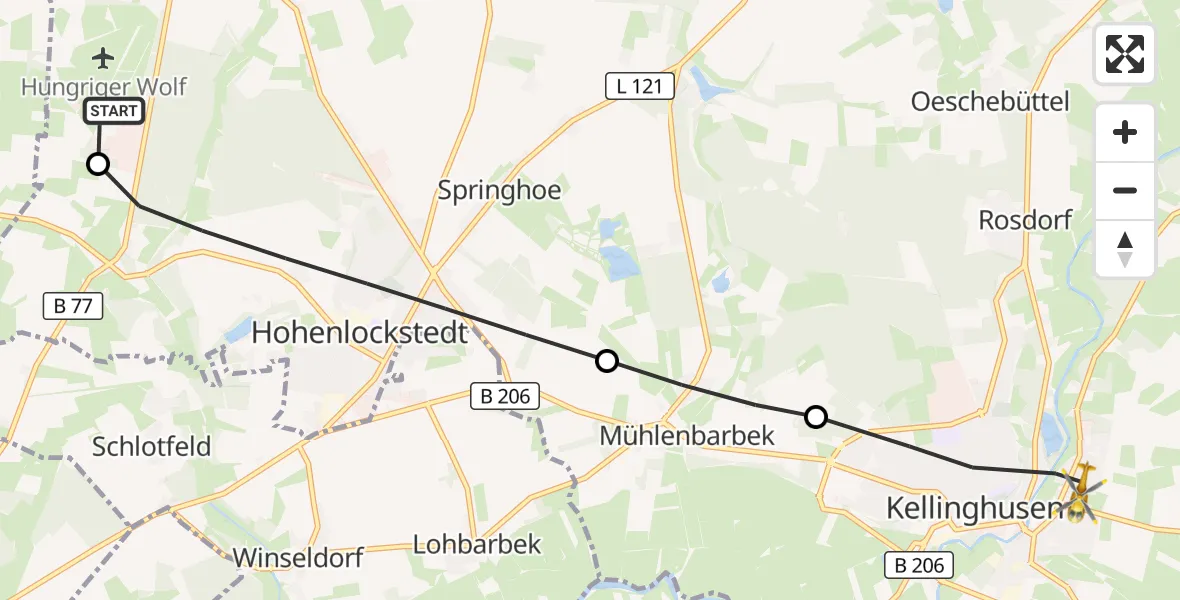 Flugroute Rettungshubschrauber Itzehoe Hungriger Wolf Flugplatz - Kellinghusen, 02 August 2026, 07:12