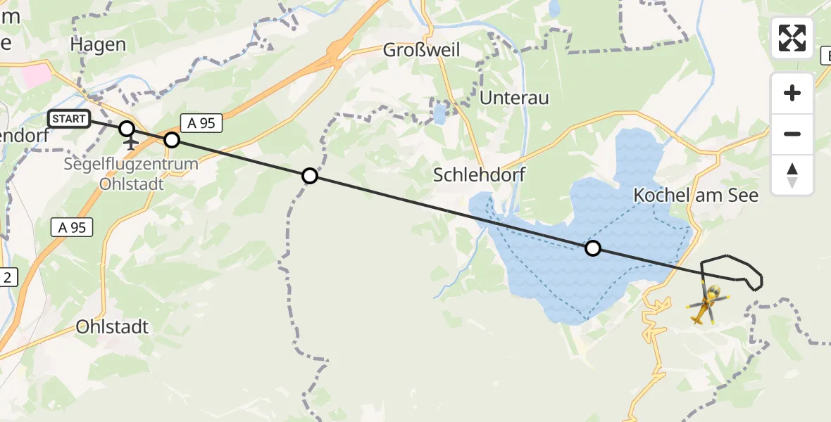 Flugroute Rettungshubschrauber Murnau a.Staffelsee - Kochel a.See, 02 August 2026, 07:18