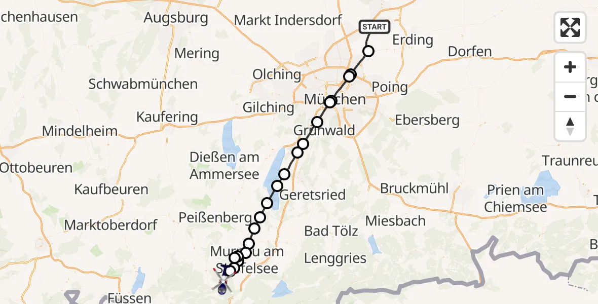 Flugroute Polizeihubschrauber Hallbergmoos - Schwaigen, 02 August 2026, 07:24