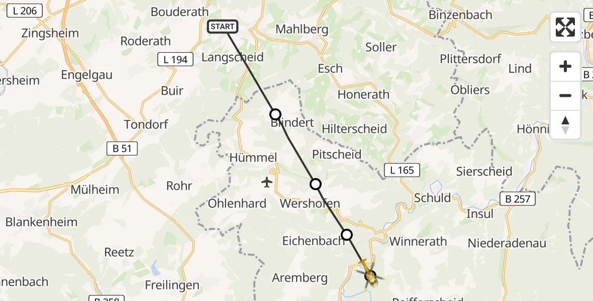 Flugroute Ambulanzhubschrauber Bad Münstereifel - Fuchshofen, 02 August 2026, 07:25
