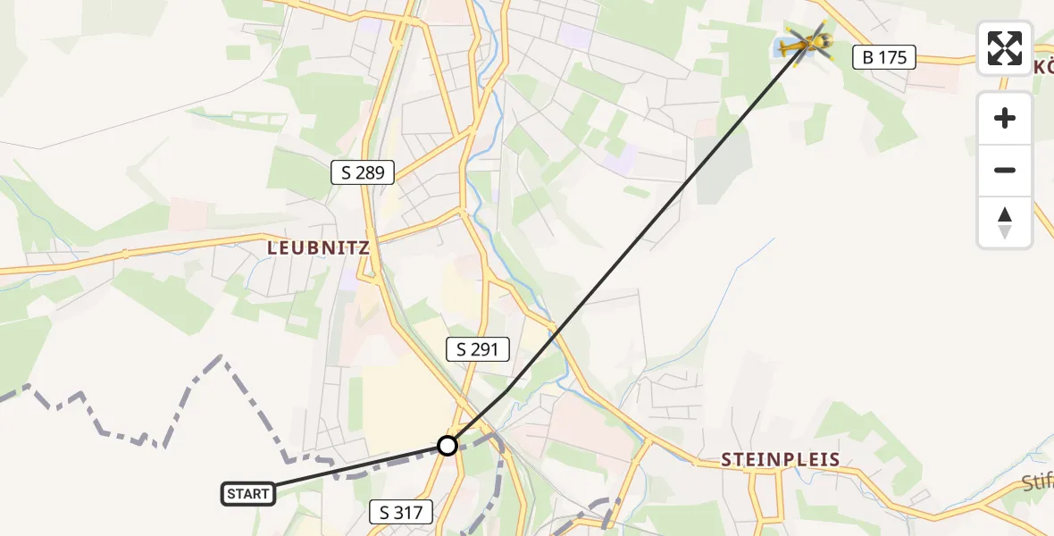 Flugroute Rettungshubschrauber Fraureuth - Werdau, 02 August 2026, 07:27
