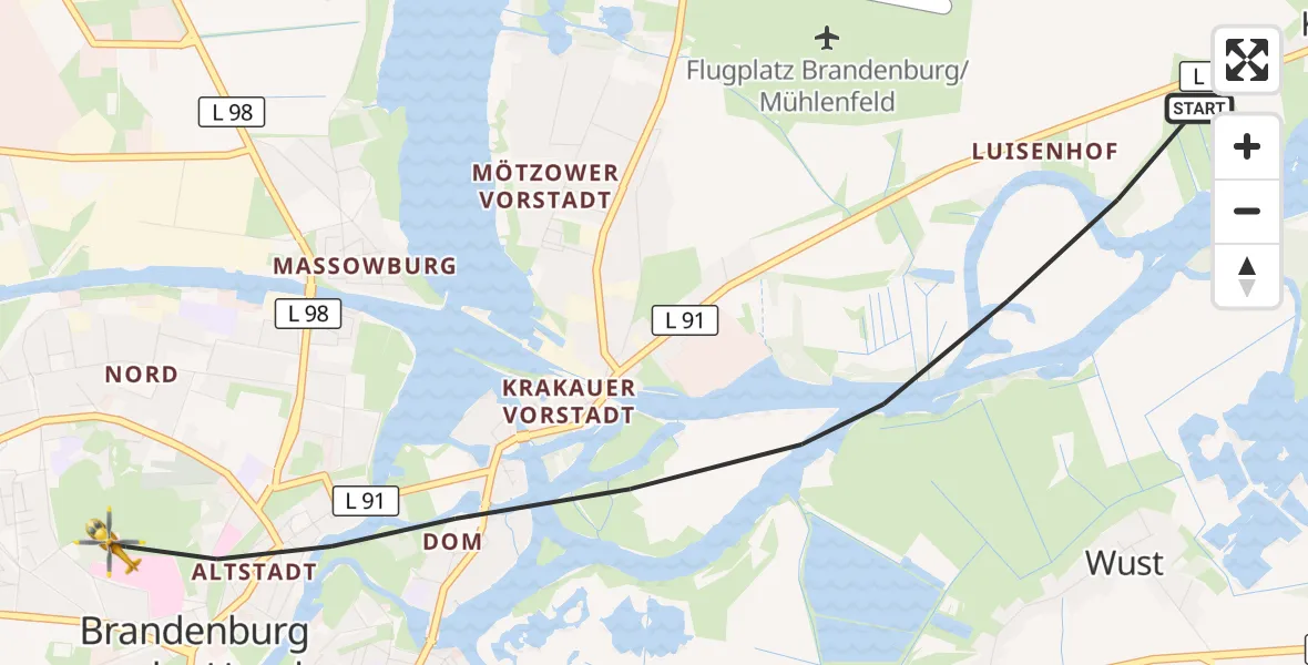 Flugroute Rettungshubschrauber Brandenburg an der Havel - Brandenburg an der Havel, 02 August 2026, 07:34