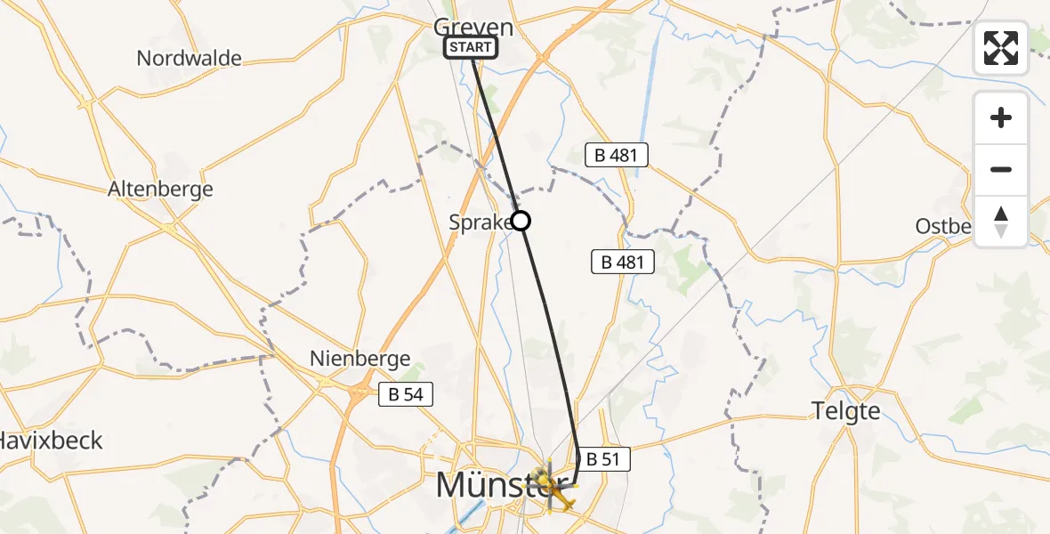 Flugroute Ambulanzhubschrauber Greven - Münster, 02 August 2026, 07:43