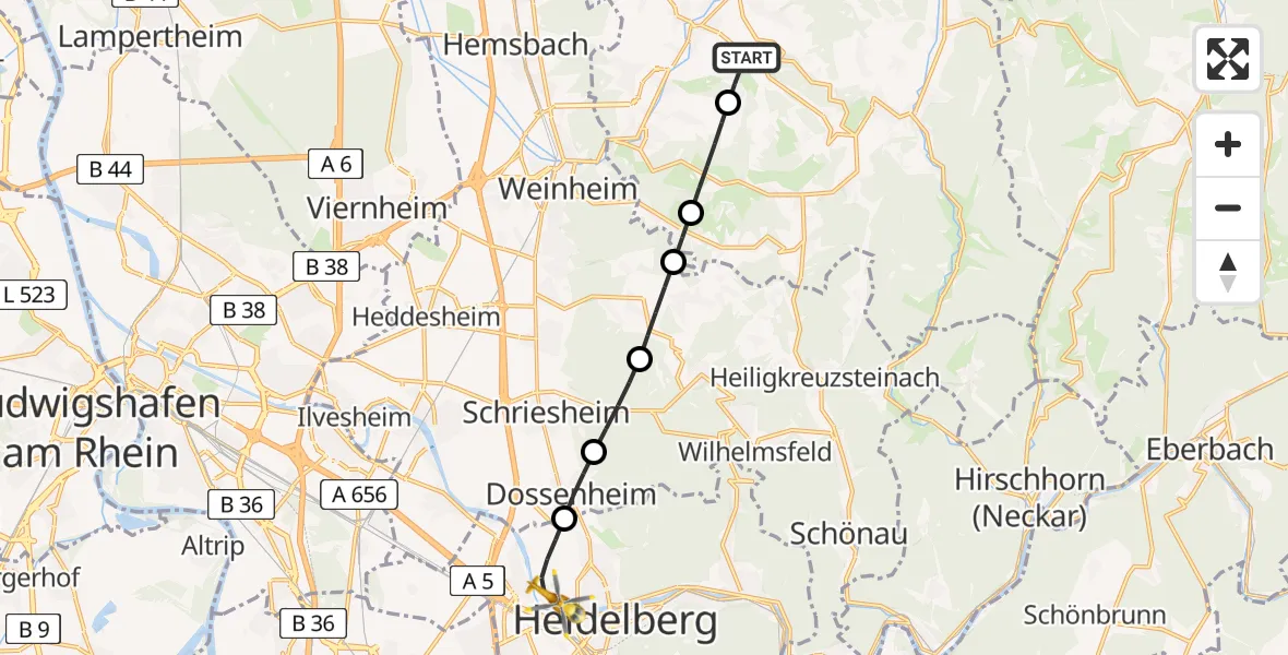 Flugroute Rettungshubschrauber Mörlenbach - Heidelberg, 02 August 2026, 07:51