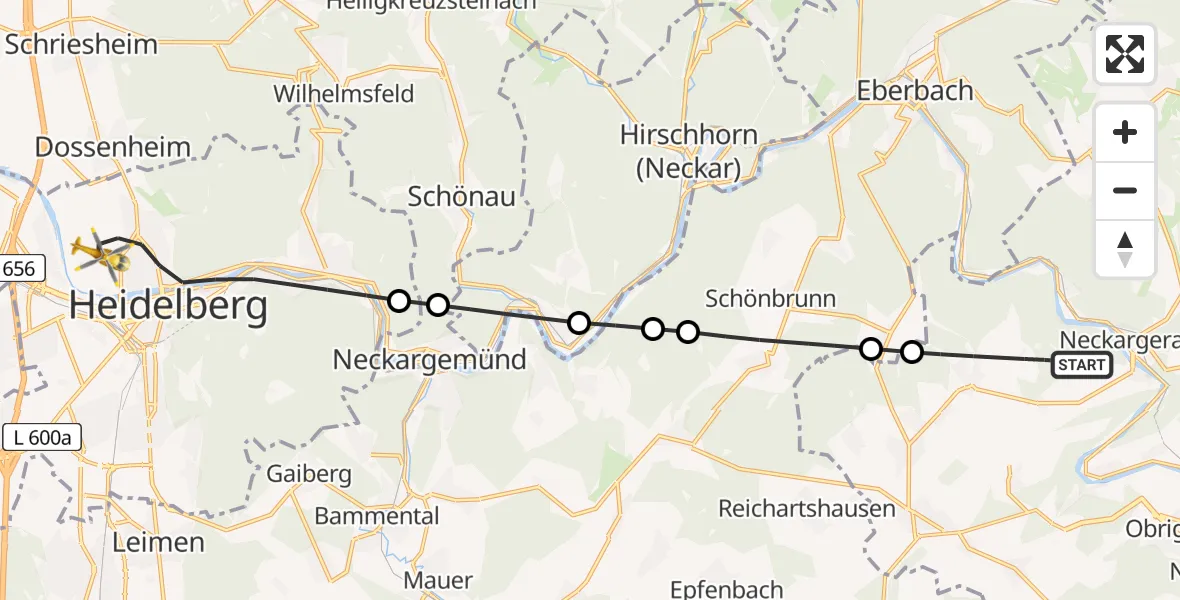 Flugroute Rettungshubschrauber Neunkirchen - Heidelberg, 02 August 2026, 07:53