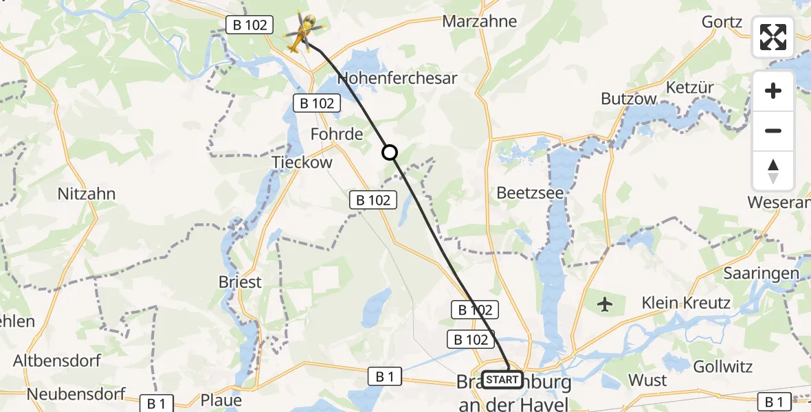 Flugroute Rettungshubschrauber Brandenburg an der Havel - Havelsee, 02 August 2026, 08:16