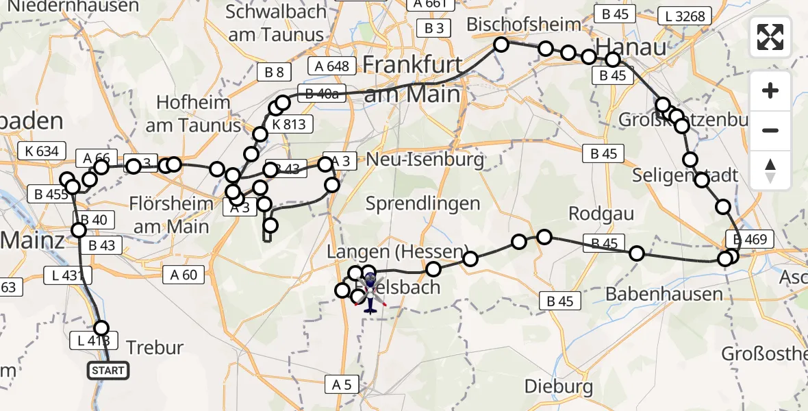 Flugroute Polizeihubschrauber Trebur - Flughafen Frankfurt-Egelsbach, 02 August 2026, 08:29