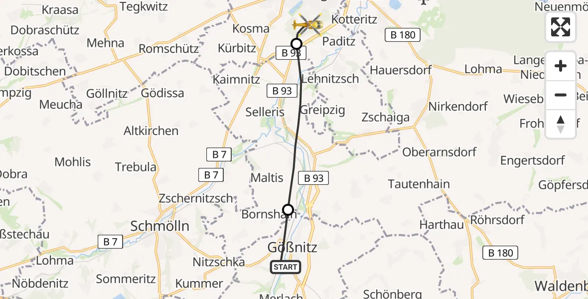 Flugroute Rettungshubschrauber Gößnitz - Altenburg, 02 August 2026, 08:34