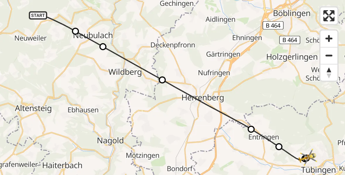 Flugroute Rettungshubschrauber Neuweiler - Tübingen Trauma Hospital, 02 August 2026, 08:39