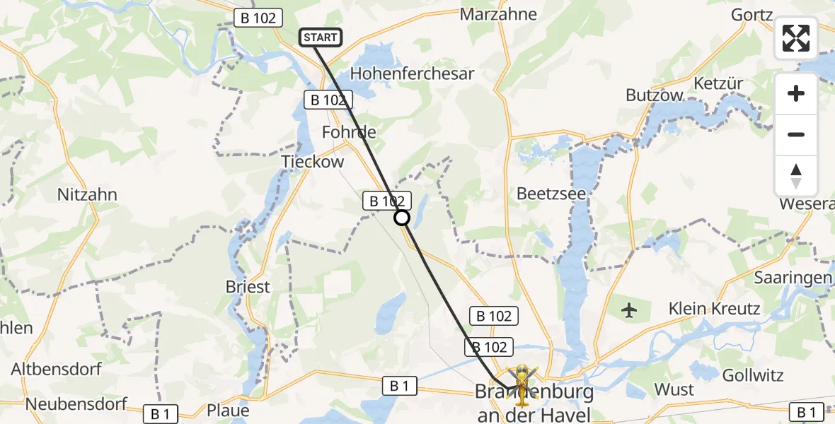 Flugroute Rettungshubschrauber Havelsee - Brandenburg an der Havel, 02 August 2026, 08:49