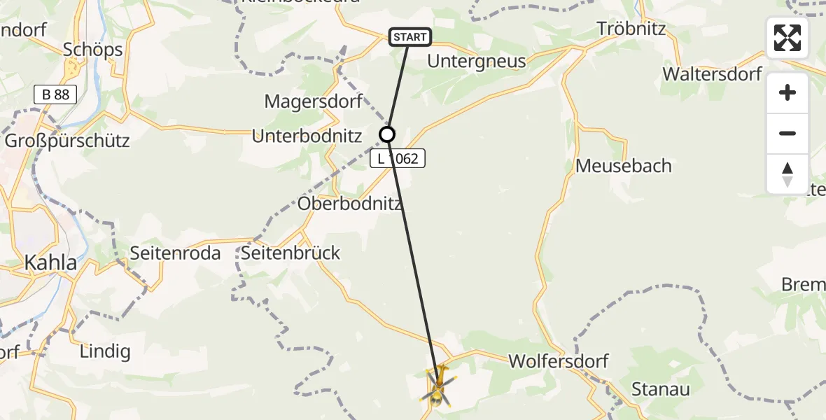 Flugroute Rettungshubschrauber Gneus - Trockenborn-Wolfersdorf, 02 August 2026, 09:00
