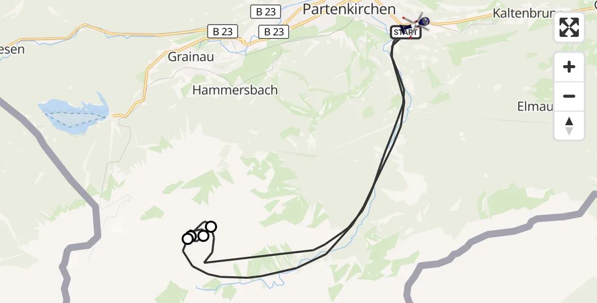 Flugroute Polizeihubschrauber Garmisch-Partenkirchen - Garmisch-Partenkirchen Clinic Hubschrauberlandeplatz, 02 August 2026, 09:01