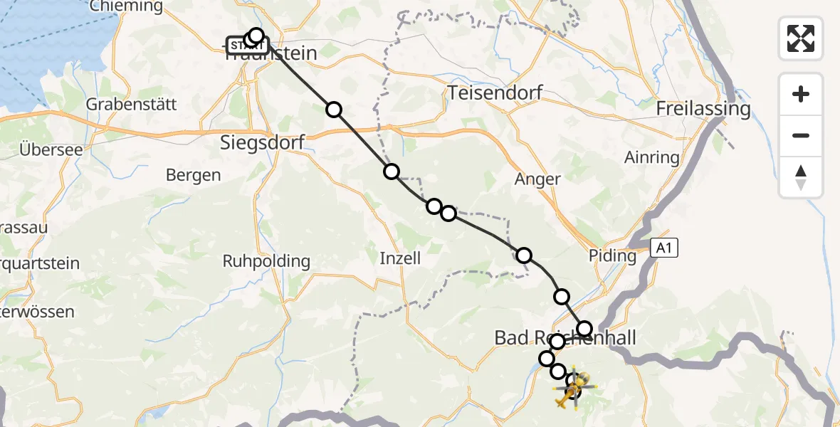 Flugroute Rettungshubschrauber Traunstein Hospital - Bad Reichenhall, 02 August 2026, 09:05