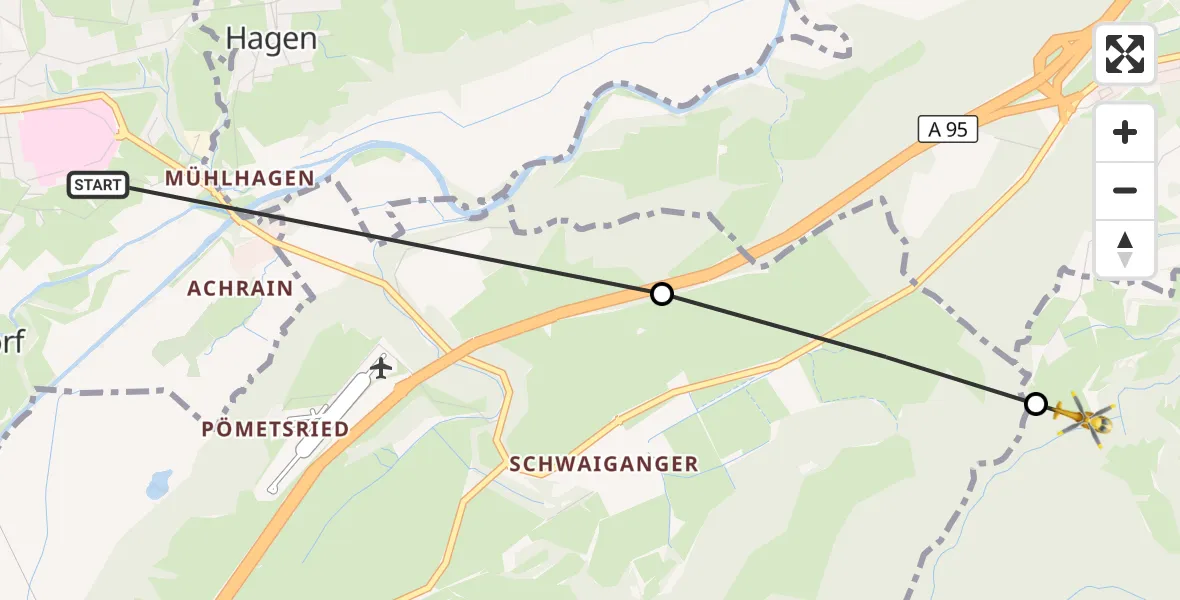 Flugroute Rettungshubschrauber Murnau Accident Hospital - Schlehdorf, 02 August 2026, 09:07