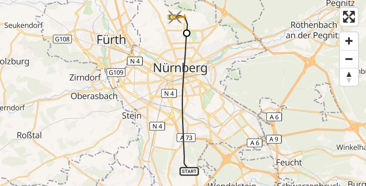 Flugroute Ambulanzhubschrauber Nürnberg - Flughafen Nuremberg, 02 August 2026, 09:08