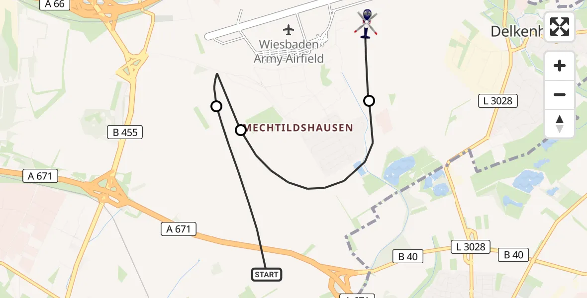 Flugroute Polizeihubschrauber Wiesbaden - Wiesbaden Militärflugplatz, 02 August 2026, 09:26