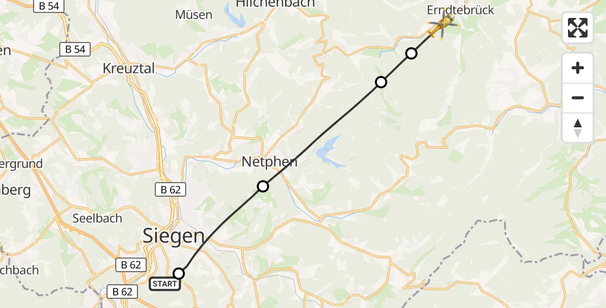 Flugroute Rettungshubschrauber Evangelisches Jung-Stilling Hospital - Erndtebrück, 02 August 2026, 09:30