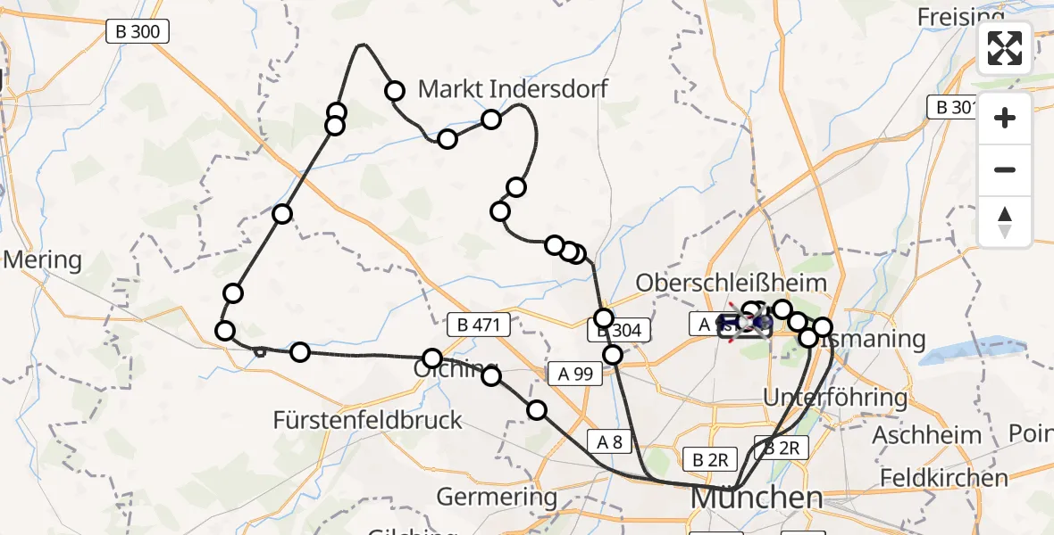 Flugroute Polizeihubschrauber Oberschleißheim - Oberschleißheim, 02 August 2026, 09:50