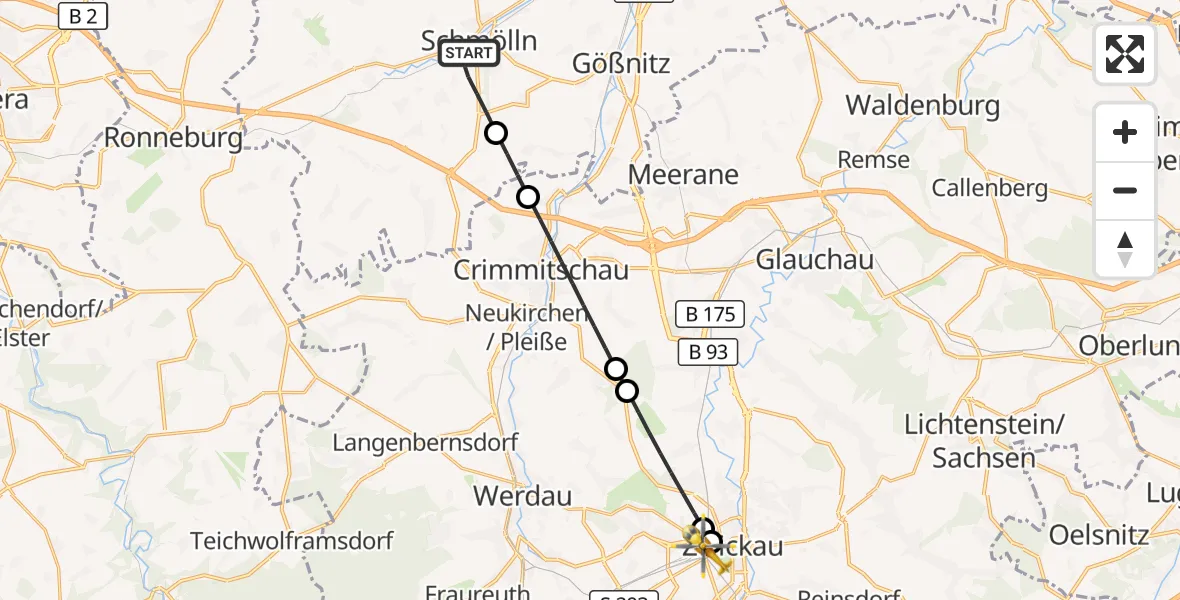 Flugroute Rettungshubschrauber Schmölln - Zwickau, 02 August 2026, 09:51
