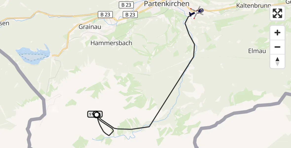 Flugroute Polizeihubschrauber Grainau - Garmisch-Partenkirchen Clinic Hubschrauberlandeplatz, 02 August 2026, 09:53