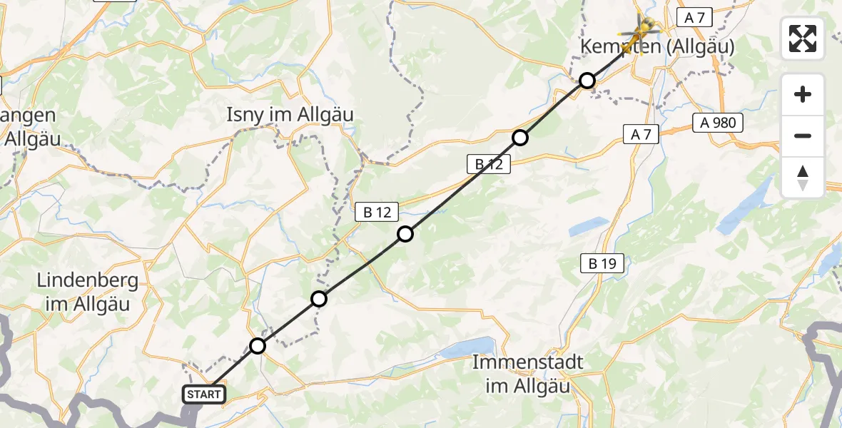 Flugroute Rettungshubschrauber Oberstaufen - Kempten (Allgäu), 02 August 2026, 09:57