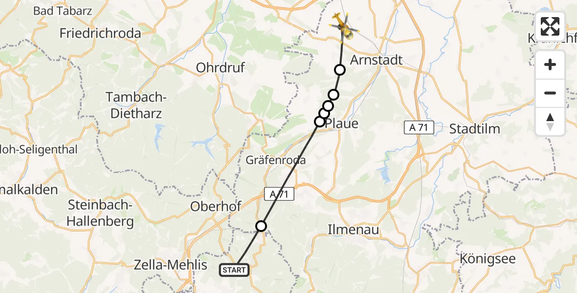 Flugroute Rettungshubschrauber Suhl - Amt Wachsenburg, 02 August 2026, 10:06