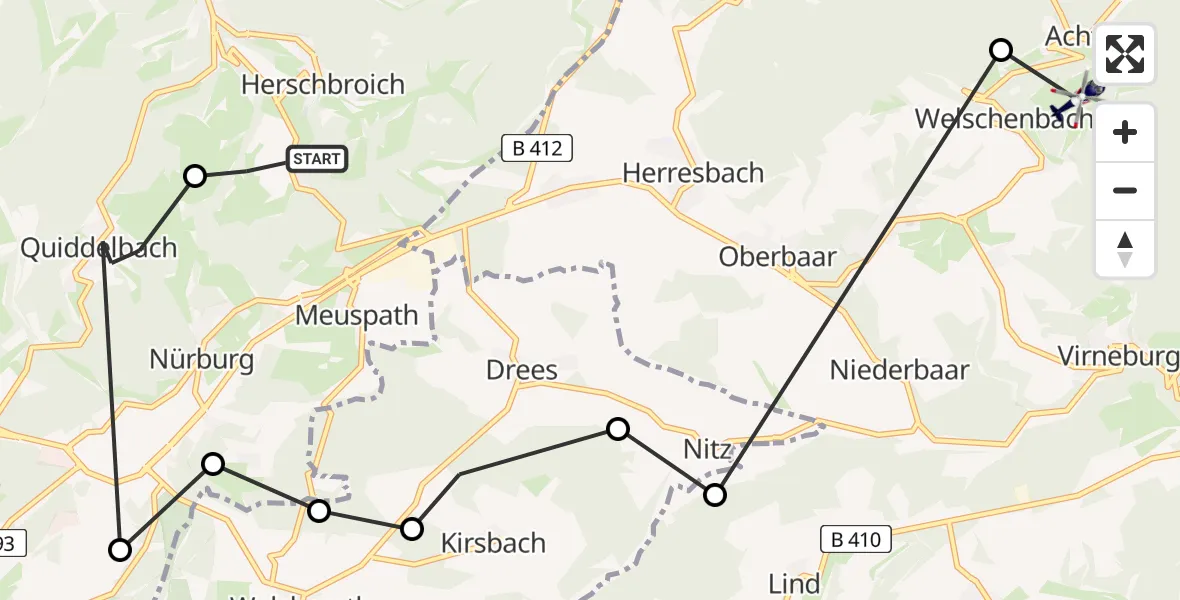 Flugroute Polizeihubschrauber Herschbroich - Acht, 02 August 2026, 10:12