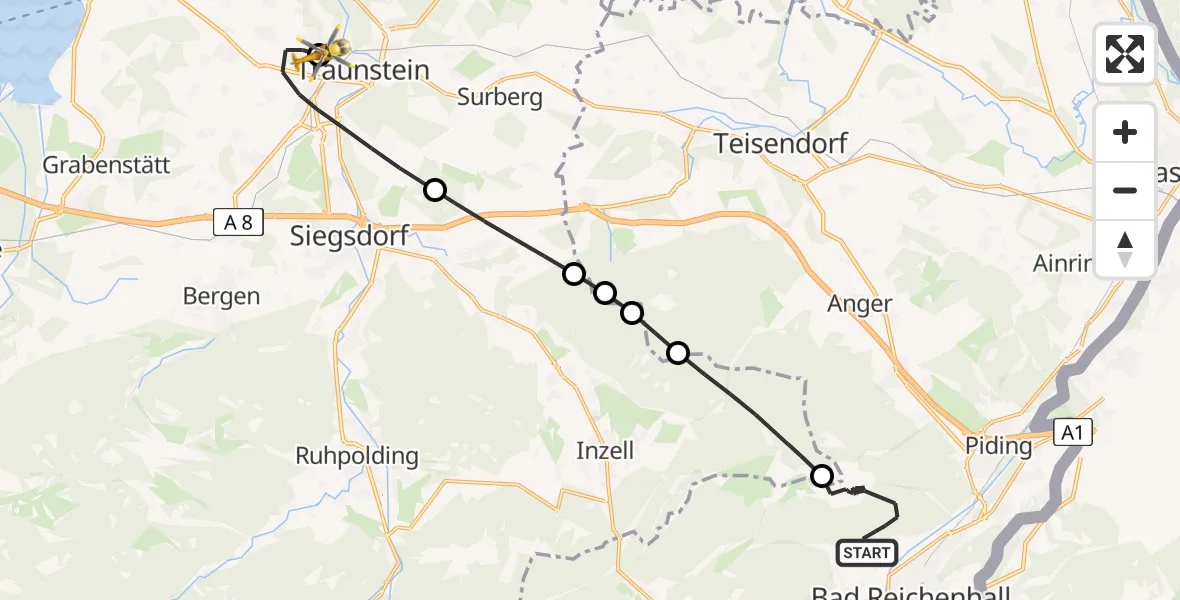 Flugroute Rettungshubschrauber Bad Reichenhall - Traunstein Hospital, 02 August 2026, 10:13