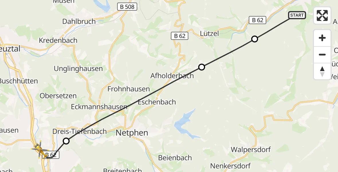 Flugroute Rettungshubschrauber Erndtebrück - Siegen, 02 August 2026, 10:17