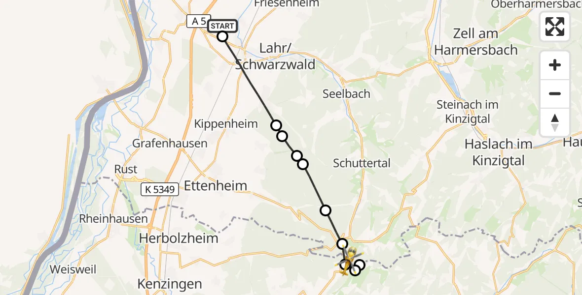 Flugroute Rettungshubschrauber Lahr Flughafen - Freiamt, 02 August 2026, 10:26