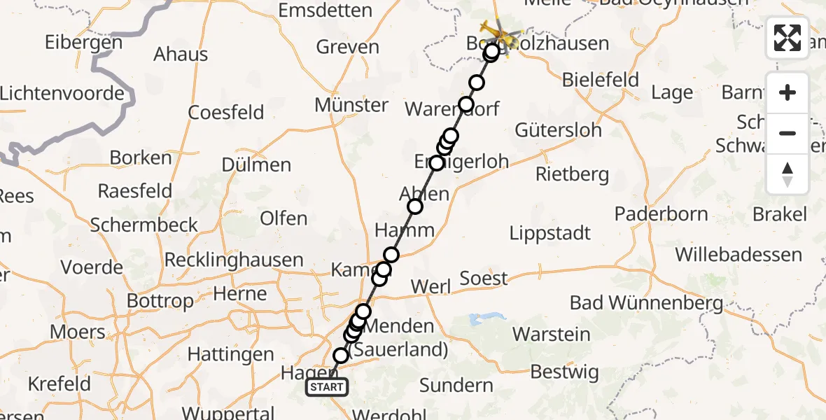 Flugroute Rettungshubschrauber Hagen - Bad Rothenfelde, 02 August 2026, 10:31