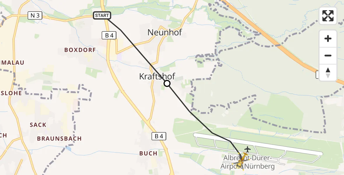 Flugroute Ambulanzhubschrauber Nürnberg - Flughafen Nuremberg, 02 August 2026, 10:48