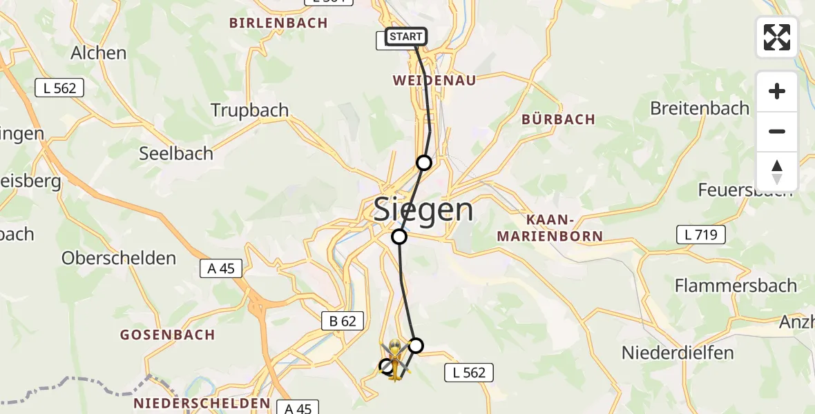 Flugroute Rettungshubschrauber Siegen - Evangelisches Jung-Stilling Hospital, 02 August 2026, 10:49
