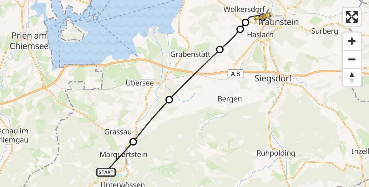 Flugroute Rettungshubschrauber Marquartstein - Traunstein Hospital, 02 August 2026, 10:59