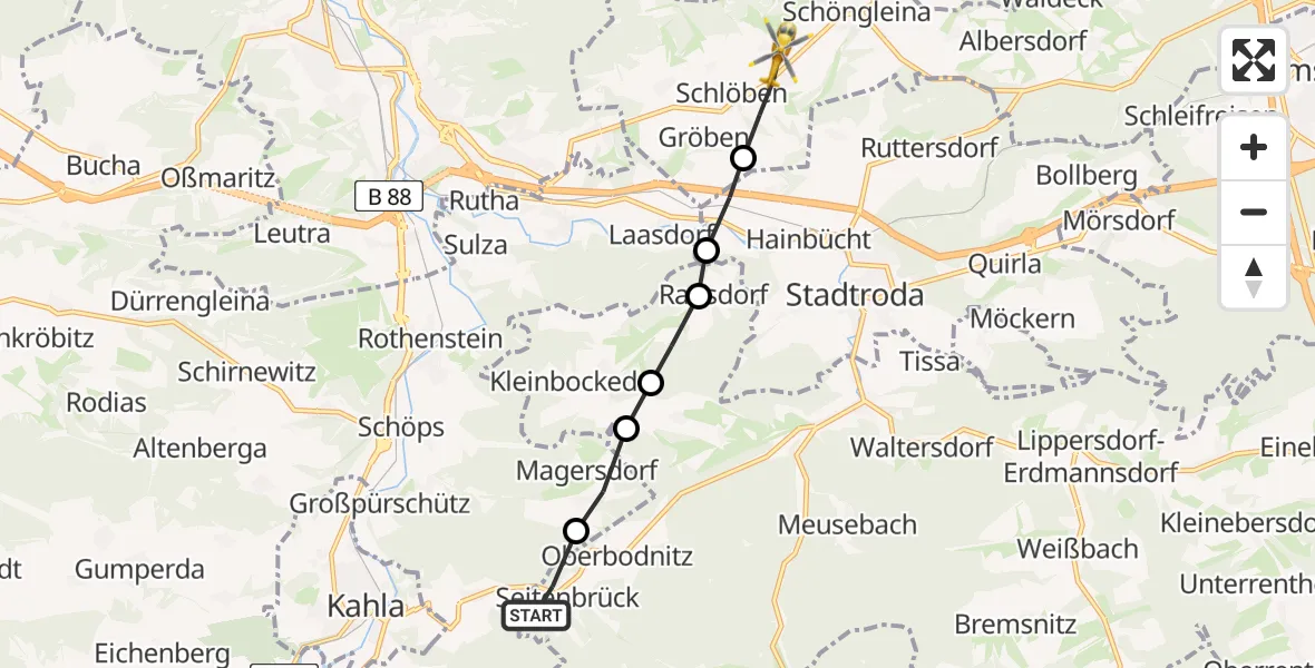 Flugroute Rettungshubschrauber Oberbodnitz - Schlöben, 02 August 2026, 11:00