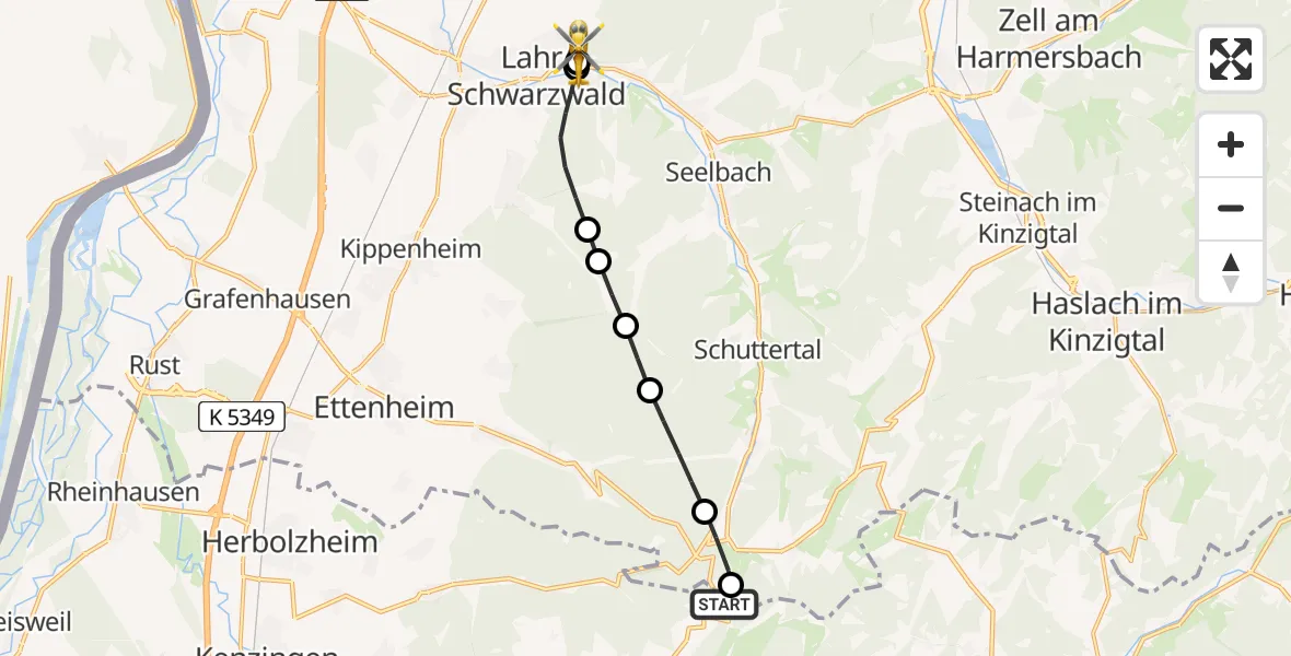 Flugroute Rettungshubschrauber Freiamt - Ortenau Hospital Lahr-Ettenheim, 02 August 2026, 11:03