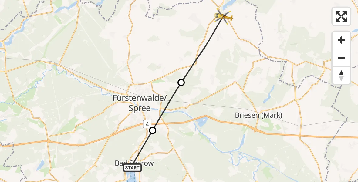 Flugroute Rettungshubschrauber Bad Saarow - Steinhöfel, 02 August 2026, 11:06