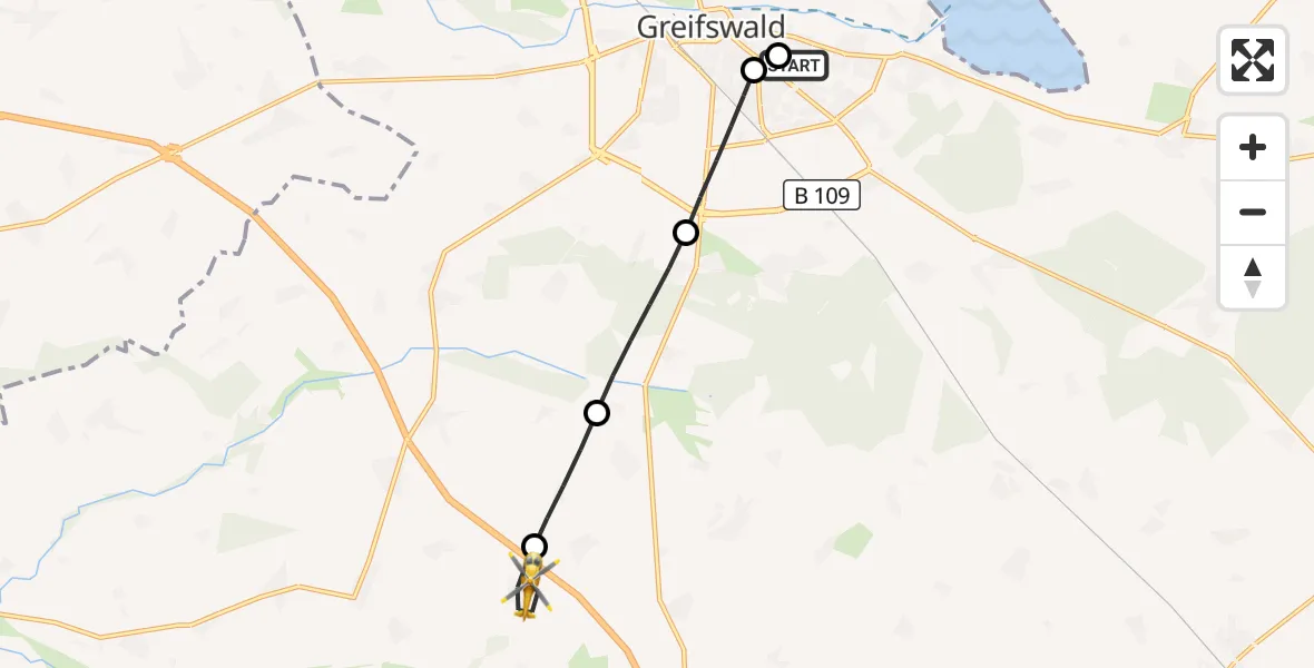 Flugroute Rettungshubschrauber Greifswald Hospital - Görmin, 02 August 2026, 11:16