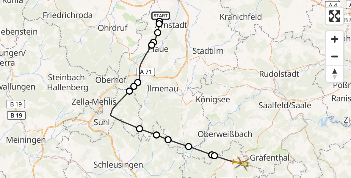Flugroute Rettungshubschrauber Amt Wachsenburg - Neuhaus am Rennweg, 02 August 2026, 11:17