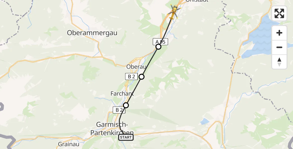Flugroute Rettungshubschrauber Garmisch-Partenkirchen - Eschenlohe, 02 August 2026, 11:23